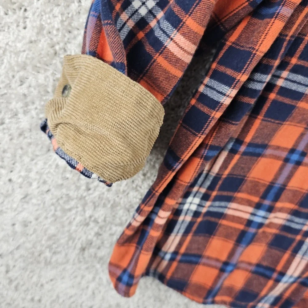 Legendary Whitetails Flannel Shirt Sz 2XLT Orange Plaid Fall Corduroy Trim Buck